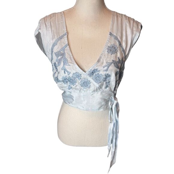 Free People Sahara Embroidered Crop Top Blue Morning Boho $108 NWT Sz S - Picture 1 of 6